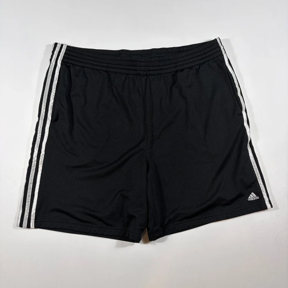 Adidas Athletic Shorts Mens 2XL Climalite Mesh 3-Stripe Black Performance